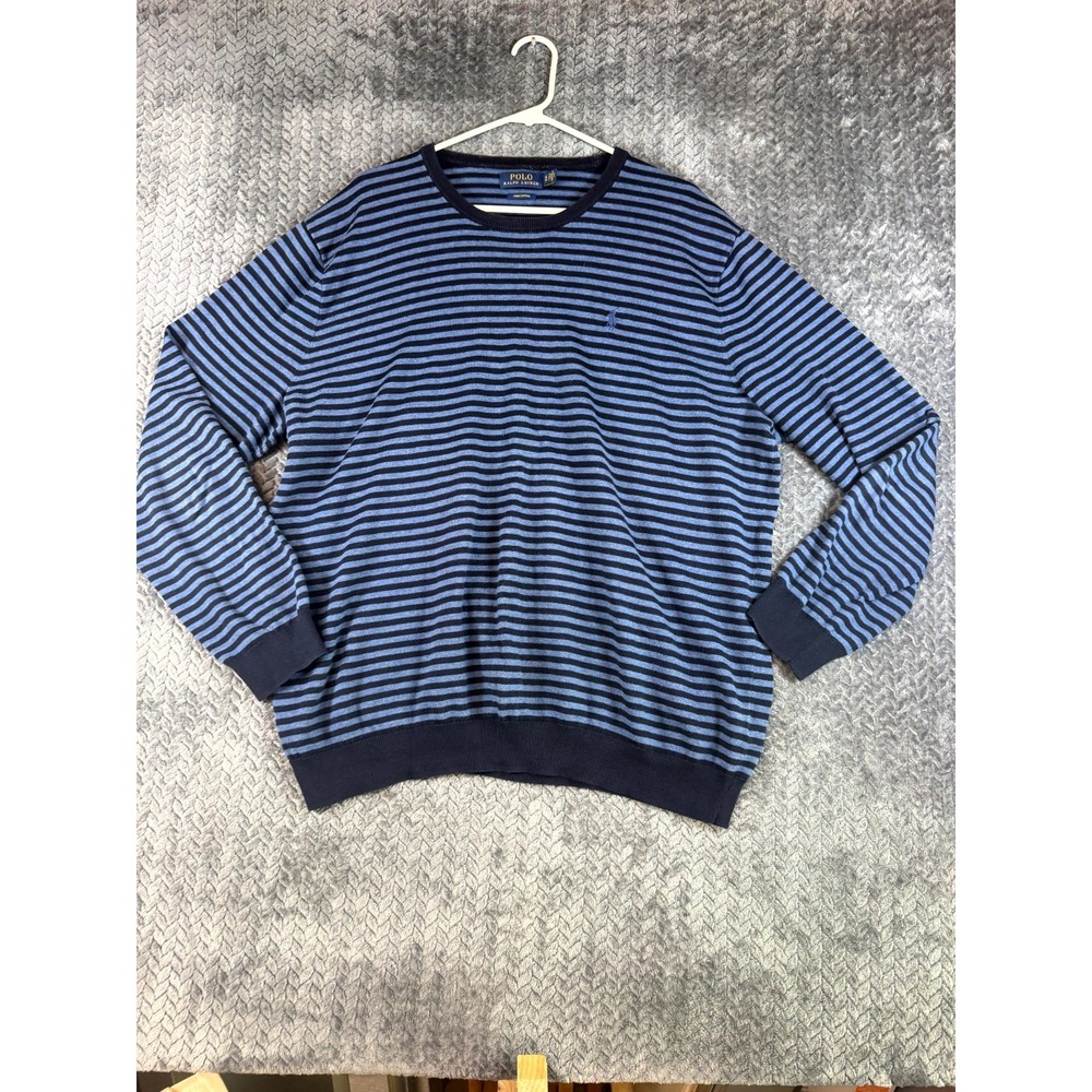 Polo Ralph Lauren Sweater Mens XL Blue Striped Pima Cotton Regular Fit Pullover